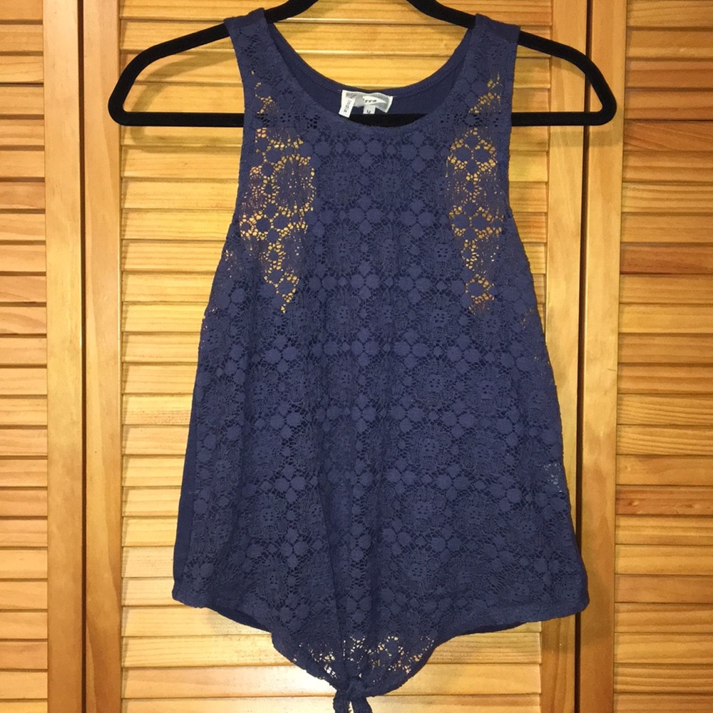 Front lace tank top with tie at the bottom